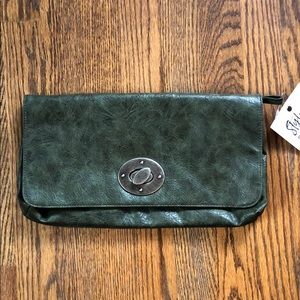 Green faux leather clutch